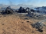 This handout photo provided by Iran's Revolutionary Guard Corps (IRGC) official website Sepah News on April 5, 2026 reportedly shows the wreckage and remains of targeted and crashed aircraft in central Iran.