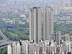 Noida, India - August 09, 2020: A view of the city skyline and highrise buildings in Noida, India, on Sunday, August 09, 2020. The Noida authority in its inspection has found that high rises are not treating their sewage and dumping it into drains in violation of norms and leading to pollution to Yamuna river. (Photo by Sunil Ghosh / Hindustan Times) **To go with Vinod Rajput's story** (HT Archive)
