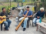 Sculptors Simarjeet Sekha and Tari at the Blunt Studio in New Chandigarh. (HT photo)