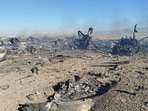 This handout photo provided by Iran's Revolutionary Guard Corps (IRGC) official website Sepah News on April 5, 2026 reportedly shows the wreckage and remains of targeted and crashed US aircraft in central Iran.