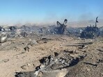 This handout photo provided by Iran's Revolutionary Guard Corps (IRGC) official website Sepah News on April 5, 2026 reportedly shows the wreckage and remains of targeted and crashed aircraft in central Iran. 