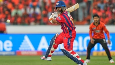Rishabh Pant remained unbeaten, playing a captain's knock. The LSG skipper smacked 68* off 50 balls, striking at 136.00. He also hit nine fours. (AP) Rishabh Pant remained unbeaten, playing a captain's knock. The LSG skipper smacked 68* off 50 balls, striking at 136.00. He also hit nine fours. (AP)