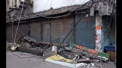 The damaged shops at Books Market in Ludhiana on Sunday. (HT Photo) The damaged shops at Books Market in Ludhiana on Sunday. (HT Photo)