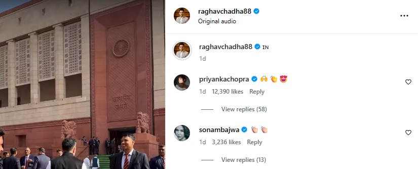 Sonam Bajwa commented under Raghav Chadha's post on Instagram. Sonam Bajwa commented under Raghav Chadha's post on Instagram.