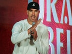 Kevin Pietersen speaks during a public event. Kevin Pietersen speaks during a public event.