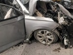 Accident at Palam Chowk around 6.45am; impact crushed car under bus, driver’s airbag deployed but failed to save him. (HT)