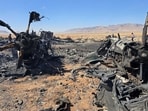 An image released on April 5, 2026, and obtained from social media appears to show wreckage of an American aircraft and a helicopter rotor in Isfahan, Iran, which forensic imagery analyst William Goodhind said is consistent with a U.S. MC‑130J or HC‑130J, amid the U.S.-Israeli conflict with Iran. (Social Media/via REUTERS)