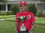 Nirvika Koduru, a US golfer of Indian origin, with the trophy after winning the girls’ 14-15 age group title of the Drive, Chip and Putt National Finals at the Augusta National Golf Club on Sunday. (David Paul Morris/Augusta National)