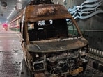 The burnt vehicle on the Airport tunnel.