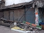 The damaged shops at Books Market in Ludhiana on Sunday. (HT Photo)