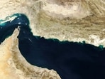 Natural-colour image shows the Gulf of Oman and the Makran region (C) in southern Iran and southwestern Pakistan, and the Strait of Hormuz (L) and the northern coast of Oman (bottom).