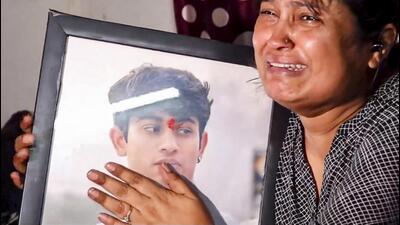 Inna Makan, mother of 23-year-old Sahil Dhaneshra who died after an SUV driven allegedly by a minor collided with his motorcycle, mourns, in New Delhi (PTI) Inna Makan, mother of 23-year-old Sahil Dhaneshra who died after an SUV driven allegedly by a minor collided with his motorcycle, mourns, in New Delhi (PTI)