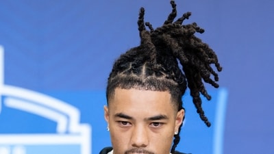 Makai Lemon of the USC Trojans speaks to the media during the 2026 NFL Draft Combine at the Indiana Convention Center on February 27. (Getty Images via AFP)