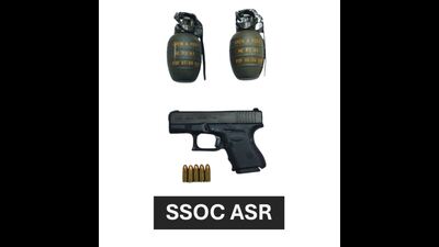 The recovered grenades and pistol in the custody of SSOC, Amritsar. (HT) The recovered grenades and pistol in the custody of SSOC, Amritsar. (HT)