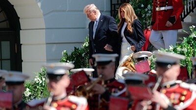 Trump and Melania greeted guests alongside an Easter bunny at the annual White House Easter Egg Roll on Monday, April 6. (Photo by Kent Nishimura / AFP) (AFP) Trump and Melania greeted guests alongside an Easter bunny at the annual White House Easter Egg Roll on Monday, April 6. (Photo by Kent Nishimura / AFP) (AFP)