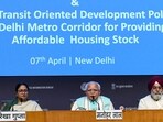 Union Minister of Housing and Urban Affairs Manohar Lal Khattar with Delhi Chief Minister Rekha Gupta and others at a conference on Regularisation of Unauthorised Colonies in Delhi. (ANI Photo/Naveen Sharma)