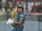 Gujarat Titans' Sai Sudharsan plays a shot during an Indian Premier League between Punjab Kings and Gujarat Titans, in Mullanpur. (PTI)