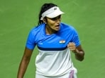India's Sahaja Yamalapalli reacts during her second singles match against Thailand's Patcharin Cheapchandej in the Billie Jean King Cup Asia/Oceania Group I tie at the DLTA stadium in New Delhi on Tuesday. (PTI)