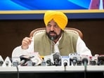 Punjab CM Bhagwant Mann addresses a press conference in Chandigarh.