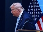 President Donald Trump departs after speaking with reporters in the James Brady Press Briefing Room at the White House.