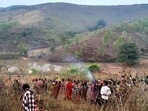 Visuals from the site of the clash between tribals and security forces in Odisha. (HT Photo)