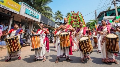 People perform during a political roadshow in Kozhikode on Sunday. (X)