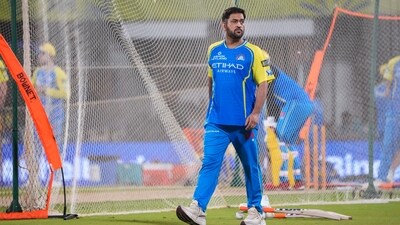 MS Dhoni during a practice session on the eve of the Indian Premier League (IPL) 2026 cricket match between Chennai Super Kings and Punjab Kings (PTI) MS Dhoni during a practice session on the eve of the Indian Premier League (IPL) 2026 cricket match between Chennai Super Kings and Punjab Kings (PTI)