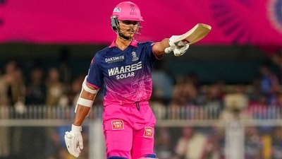 Rajasthan Royals' Yashasvi Jaiswal struck 10 boundaries and four maximums during his entertaining stay in the middle as he remained unbeaten on 77 till the end. (PTI) Rajasthan Royals' Yashasvi Jaiswal struck 10 boundaries and four maximums during his entertaining stay in the middle as he remained unbeaten on 77 till the end. (PTI)