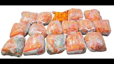 The seized heroin in the custody of Punjab Police. (HT)