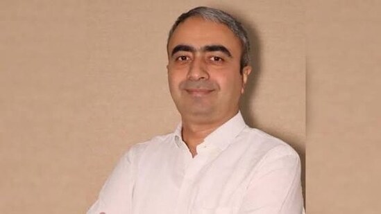 AAP leader Anurag Dhanda addresses a press conference in New Delhi on rising prices.