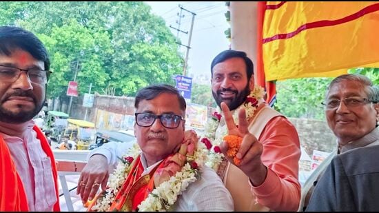 CM Nayab Singh Saini during a road show organised after filing of nomination papers by a BJP candidate. (Sourced)