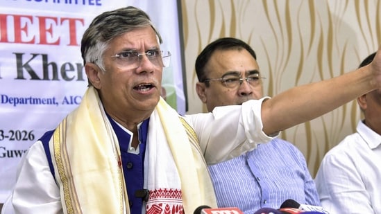 Congress leader Pawan Khera addresses a press conference for the upcoming assembly elections (ANI)