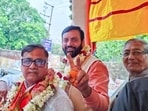CM Nayab Singh Saini during a road show organised after filing of nomination papers by a BJP candidate. (Sourced)