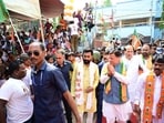 Uttarakhand Chief Minister Pushkar Singh Dhami during a BJP campaign programme in Bangaon, North 24 Parganas, ahead of the West Bengal assembly elections. He also took part in nomination-related events for party candidates from nearby constituencies.