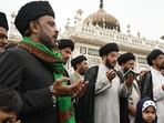 Clerics and other people during a prayer at the Chhota Imambada in Lucknow on Wednesday. (HT)
