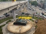 The Patton tank of martyr Major Bhupinder Singh at Bharat Nagar Chowk (Gurpreet Singh/HT)
