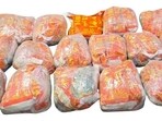 The seized heroin in the custody of Punjab Police. (HT)
