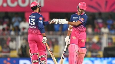 Jaiswal and Sooryavanshi added 80 runs for the opening wicket (AFP) Jaiswal and Sooryavanshi added 80 runs for the opening wicket (AFP)