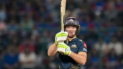 Mukesh Kumar removed Sai Sudharsan early, and DC would have been happy to bring in out-of-sorts Jos Buttler. But needing to find some runs, Buttler took advantage of a flat deck and the small confines of Arun Jaitley Stadium. He exploded through the powerplay, tonking five sixes to reach his half-century. Kuldeep Yadav would end his night with the bat – but he had a role to play yet. (PTI) Mukesh Kumar removed Sai Sudharsan early, and DC would have been happy to bring in out-of-sorts Jos Buttler. But needing to find some runs, Buttler took advantage of a flat deck and the small confines of Arun Jaitley Stadium. He exploded through the powerplay, tonking five sixes to reach his half-century. Kuldeep Yadav would end his night with the bat – but he had a role to play yet. (PTI)