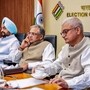 **EDS: THIRD PARTY IMAGE** In this image posted on April 1, 2026, Chief Election Commissioner Gyanesh Kumar, centre, along with Election Commissioners Dr. SS Sandhu, left, and Dr. Vivek Joshi chairs a meeting for the 282 Central Observers deployed across 126 Assembly Constituencies (ACs) in Assam, 140 ACs in Kerala, and 30 ACs in Puducherry, in the presence of Chief Electoral Officers (CEOs) of Assam, Kerala, and Puducherry, in New Delhi. (@ECISVEEP/X via PTI Photo)(PTI04_01_2026_000502B)(PTI)