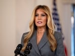 US First Lady Melania Trump speaks in the Grand Foyer of the White House in Washington, DC, US, on Thursday