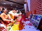 Uttarakhand CM Pushkar Singh Dhami pays tribute to the martyrs at a felicitation ceremony in Khatima.