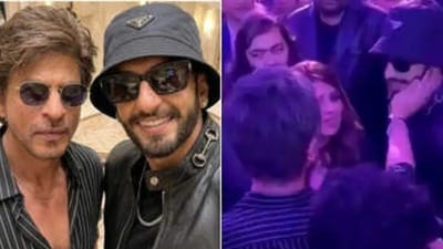 স্নেহের সঙ্গে 'ধুরন্ধর' রণবীরের গালে হাত বোলালেন 'কিং' শাহরুখ!