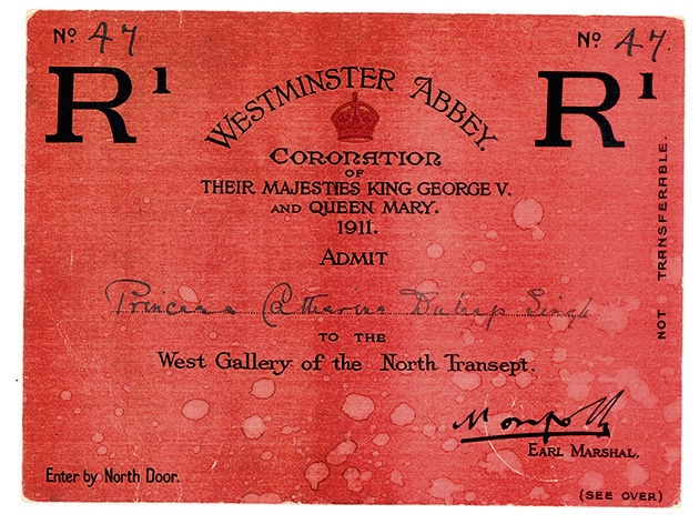 Princess Catherine Duleep Singh’s invitation to the coronation of King George V and Queen Mary at Westminster Abhey in London in 1911. Princess Catherine Duleep Singh’s invitation to the coronation of King George V and Queen Mary at Westminster Abhey in London in 1911.