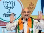 Amit Shah at the launch event of the BJP's manifesto for the upcoming West Bengal assembly elections, in Kolkata on Friday. The state votes on April 23 and 29, with results on May 4.