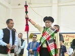 Senapati: Manipur Chief Minister Y Khemchand Singh being felicitated during a reception programme, in Senapati district on Friday (via PTI)