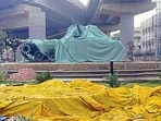 The Patton tank at Bharat Nagar Chowk in Ludhiana on Friday. (Gurpreet Singh/HT)