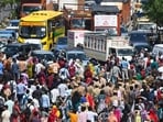 The crowd swelled to a thousand and started marching towards Dadri Road, briefly disrupting traffic (Sunil Ghosh / HT)
