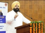 Punjab education minister Harjot Singh Bains and AAP leader Manish Sisodia at the launch of Mission Samrath 4.0 in Chandigarh.