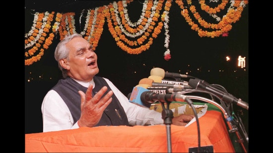 Prime Minister Atal Behari Vajpayee delivering a speech at Parade ground in Bhopal in October 2003. (Prakash Singh/Hindustan Times)
